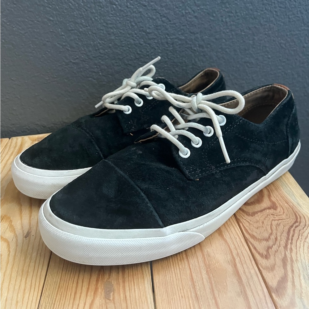 Vans black and white suede low profile shoes